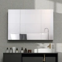 kleankin Armadio bagno da parete con 3 ante a specchio e ripiani regolabili, 90x15x60 cm, Grigio(m-4)