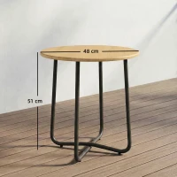 Outsunny Mesa de Jardim Ø48 cm, Mesa de Varanda em Metal Resistente às Intempéries, Mesa Redonda para Jardim Terraço Varanda Madeira Natural(m-3)