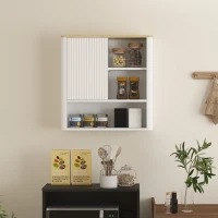 HOMCOM Armadio da Bagno a Parete con Anta Scorrevole, 5 Scomparti e Ripiani Regolabili, 60x20x62 cm, Bianco(m-4)