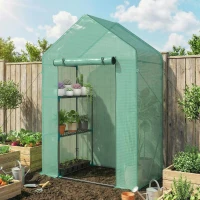 Outsunny Serre de Jardin 143 x 73 x 195 cm avec Étagère à 2 Niveaux, Vert(m-2)