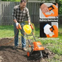 Outsunny 1500W Electric Garden Tiller with Foldable Handle, 40cm Working Width, 9cm Tilling Depth, 6 Blades, 2 Adjustable Wheels(m-8)