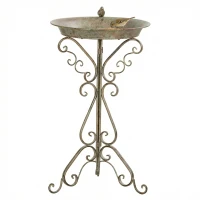 Outsunny Bain d'oiseaux avec statue d'oiseau et pied décoratif, bain de jardin vintage sur socle, Vert(m-6)