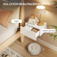HOMCOM Juego de 2 Mesitas de Noche Flotantes con 1 Cajón Montado en la Pared Estilo Moderno para Dormitorio 40x30x15 cm Blanco(m-5)