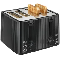 HOMCOM Tostadora 4 Ranuras Anchas 7 Niveles de Tostado Función Descongelar Recalentar y Cancelar Bandeja Extraíble Negro(m-10)