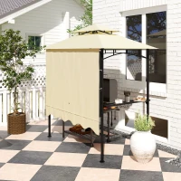 Outsunny Grillpavillon 242x232x248 cm wasserabweisend flammhemmend Gartenpavillon mit Doppelschichtdach Beige(m-8)