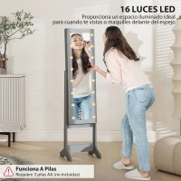HOMCOM Espejo Joyero con Luces LED Armario para Joyas Armario Joyero de Pie con Espejo Entero Ángulo Ajustable Gris(m-5)