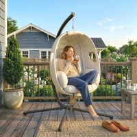 Outsunny Poltrona Sospesa con Struttura, Cuscino Seduta Spesso e Cintura di Sicurezza, Altezza Regolabile, Grigio Chiaro(m-2)