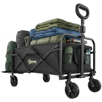 Outsunny Carrinho de Jardim 72L Dobrável com Alça Regulável, em Aço e Tecido Oxford, 114x46x92 cm, Preto(m-6)