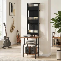 HOMCOM Raft industrial pentru CD, depozitare CD, suport DVD cu 3 buzunare din material textil și blat, aspect lemn rustic maro(m-2)