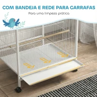 PawHut Gaiola para Pássaros com Rodas Poleiros Baloiço Bandeja Removível e Tigelas de Aço Inoxidável 48x46x78 cm Branco(m-6)