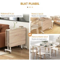 HOMCOM Masa plianta cu foi cu rotile masa de economisire a spatiului pentru living bucatarie din MDF otel maro pentru sufragerie camera de zi dormitor(m-5)