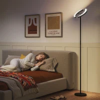 HOMCOM Lampă de Podea Reglabilă cu Telecomandă și Două Capete Rotative 350°, Reglare Temperatură Culoare 2700K-6000K, pentru Living și Dormitor, Negru(m-9)