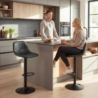 HOMCOM Set da 2 Sgabelli da Bar, Sedie da Bar con Altezza Regolabile, Schienale e Poggiapiedi, Girevoli 360°, Piedi in Acciaio, Nero(m-2)