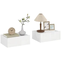 HOMCOM Juego de 2 Mesitas de Noche Flotantes con 1 Cajón Montado en la Pared Estilo Moderno para Dormitorio 40x30x15 cm Blanco(m-10)