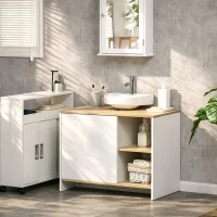 Kleankin Dulap pentru lavoar pentru baie, 77x45x60cm, alb si culoarea lemnului(m-2)