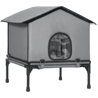 PawHut Outdoor Cat House, Waterproof Insulated Cat Kennel with Elevated Base, Foldable Feral Kitty Shelter for Kittens, Grey(m-10)