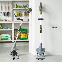 Outsunny Motocultor fără fir, Rotavator electric 18V cu 2 baterii 4000mAh, încărcător, lățime de lucru 20 cm Gri(m-3)