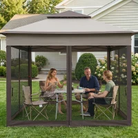 Outsunny Składany Pawilon z Bocznymi Ścianami Szary 3,25 x 3,25 x 2,7 m(m-8)
