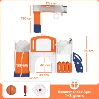 AIYAPLAY 7 in 1 Toddler Slide Set with Basketball Hoop, Climbing Frame, Telescope, Drawing Board, Storage Box, Orange(m-3)