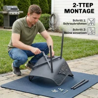 Outsunny Set 4 scaune de grădină, scaune din plastic rezistente la UV cu braț și spătar 56 x 51 x 84 cm gri închis(m-4)