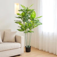 HOMCOM Pianta artificiale Calathea 150 cm con vaso in cemento, Verde(m-5)