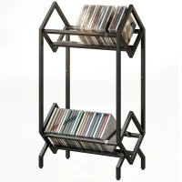 HOMCOM 50-CD Rack, 2-Tier Metal Vinyl & CD Holder for DVDs, Books, Albums, Black(m-7)
