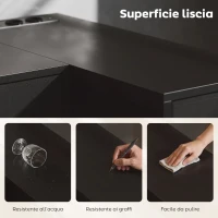 HOMCOM Scrivania Angolare a 6 Cassetti con Gancio Laterale e Prese Integrate, in Legno e Acciaio, 126x48x80 cm, Nero(m-7)