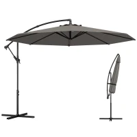 Outsunny Parasol déporté Ø300 cm avec base croisée toile réglable et manivelle UPF30+ pour terrasse patio gris(m-1)