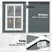 Outsunny Domek na narzędzia 2,77 m², styl drewniany, 2 okna, podwójne drzwi, wentylacja, podłoga, zamek, rękawice(m-5)