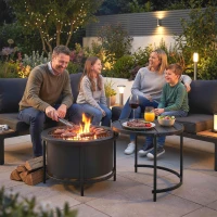 Outsunny Brasero 66 x 63 x 41 cm Rond avec Grille, Tisonnier, Couvercle, Support - Noir(m-4)