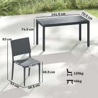 Outsunny Set mobilier de grădină, grup de scaune 5 piese, masă lată cu 4 scaune stivuibile, design lamelar pentru 4 persoane, gri închis(m-3)