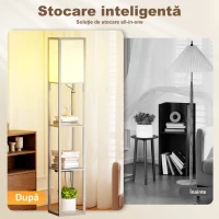 HOMCOM Lampă de Podea LED cu Rafturi, Lampă Modernă cu Întrerupător cu Pedală și Porturi USB, Temperatură a Luminii Reglabilă pentru Living și Dormitor, Alb și Stejar(m-4)