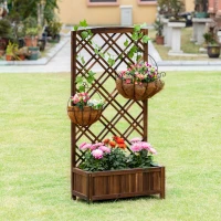 Outsunny Floreira com Treliça de Madeira Caixa de Plantio com Suporte para Plantas Trepadeiras 60x30x122,5cm Marrom(m-9)