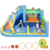 AIYAPLAY Castel gonflabil cu suflător 8 în 1, parc acvatic, tobogan, trambulină, piscină de mingi, Oxford, multicolor(m-7)