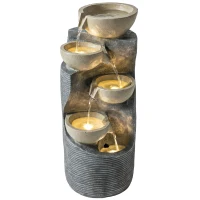 Outsunny Fontana da giardino a 5 livelli con LED, 33x31x80 cm, effetto pietra(m-7)