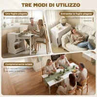 HOMCOM Tavolo da Pranzo Pieghevole per 4 Persone con Ripiano, in Legno, 160x60x75 cm, Bianco(m-4)
