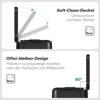 HOMCOM Küchenmülleimer, 2 x 20 L-Fächer, effiziente Mülltrennung, Fußpedal, Kunststoff, Metall, Schwarz(m-5)
