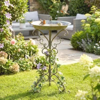 Outsunny Bain d'oiseaux avec statue d'oiseau et pied décoratif, bain de jardin vintage sur socle, Vert(m-4)