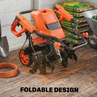 Outsunny 1500W Electric Garden Tiller with Foldable Handle, 40cm Working Width, 9cm Tilling Depth, 6 Blades, 2 Adjustable Wheels(m-9)