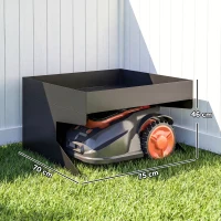 Outsunny Garage pour robot-tondeuse avec bac à plantes, garage robuste en acier galvanisé, Noir(m-3)