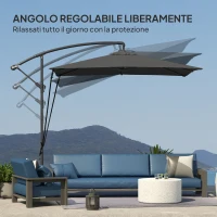 Outsunny Ombrellone a Sbalzo Regolabile con Base a Croce e Manovella, in Acciaio e Poliestere, 247x247x256, Grigio Scuro(m-6)