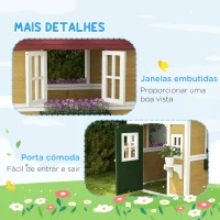 Outsunny Casinha de Madeira Infantil com Porta Janelas Floreiros e Prateleiras com Detalhes Coloridos 114x126,4x135 cm Natural(m-7)