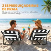 Outsunny Conjunto de 2 Esteiras de Praia Dobráveis com Encosto Ajustável e Encosto Acolchoado, 146x50x2 cm, Cinzento e Branco(m-4)