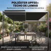 Outsunny Pérgola de Jardín 3x4 m con Protección UPF 50+ Gazebo con Techo Ajustable Estructura de Metal para Exterior Gris Oscuro(m-4)