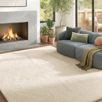 HOMCOM Alfombra Salón 120x160 cm Lavable en Lavadora Pelo Largo Estilo Moderno Tapete para Sala de Estar Dormitorio Crema(m-10)
