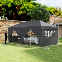 Outsunny Pavillon env. 6x3 m robuste, résistant à l'hiver, pop-up pliable avec fenêtre, porte zippée, parois latérales, protection UV(m-3)