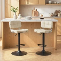HOMCOM Set 2 sgabelli bar vintage capitonné girevoli e regolabili, Crema(m-6)