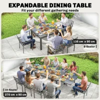 Outsunny Extending Garden Table for 6-10, Aluminium Outdoor Dining Table with Tempered Glass Top, Grey(m-4)