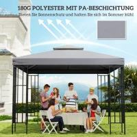 Outsunny Ersatzdach für Pavillon 3 x 3 m wasserdicht Pavillondach mit Doppeldach Ablauflöcher Hellgrau(m-6)