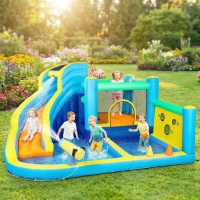 AIYAPLAY Castel gonflabil cu suflător 8 în 1, parc acvatic, tobogan, trambulină, piscină de mingi, Oxford, multicolor(m-2)